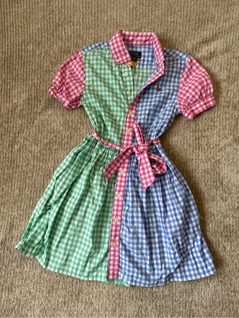 Polo Ralph Lauren Girls Colorblock Gingham Shirt Dress Size 8